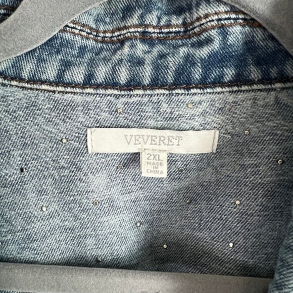 Veveret Denim Jacket Women's 2XL Pearl & Rhinestone Embellished Acid Wash Retro - Picture 8 of 11